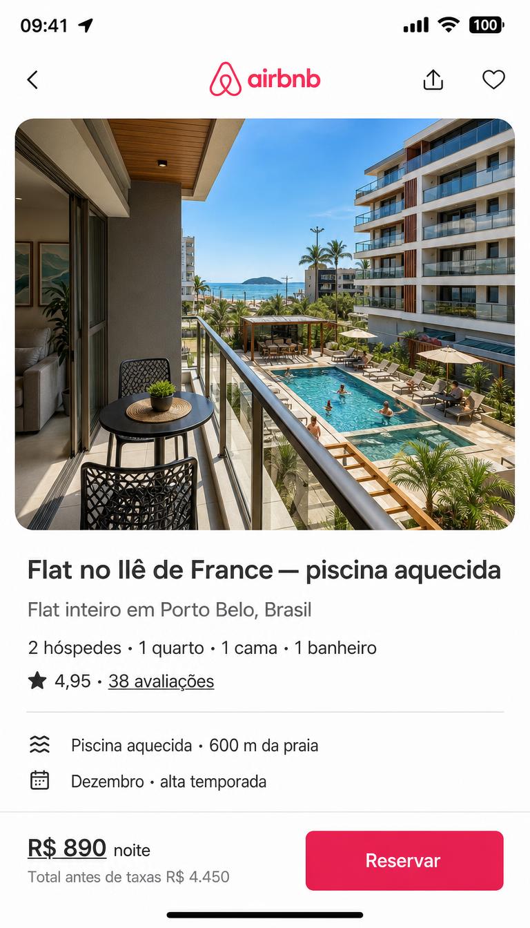 Anúncio do Ilê de France no Airbnb — dezembro, R$ 890/noite
