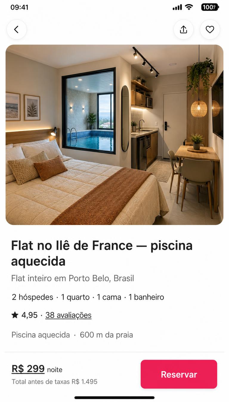 Anúncio do Ilê de France no Airbnb — inverno, R$ 299/noite